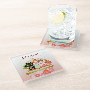 Dessous-de-verre En Verre Maneki Neko Lucky Poiluna