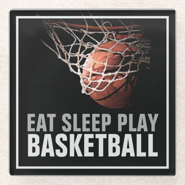 Dessous-de-verre En Verre Manger Sommeil Jouer Basket-Ball Artwork Motivatio (Devant)