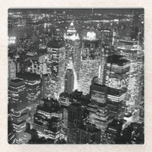Dessous-de-verre En Verre Manhattan New York nuit Noir et blanc