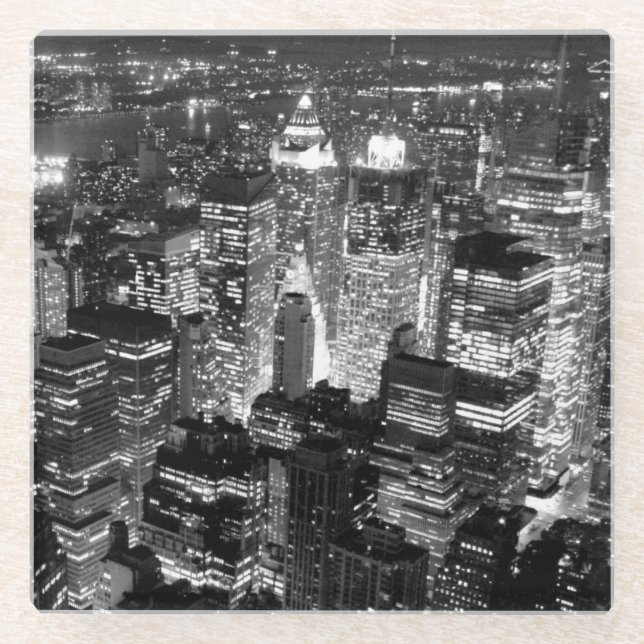 Dessous-de-verre En Verre Manhattan New York nuit Noir et blanc (Devant)