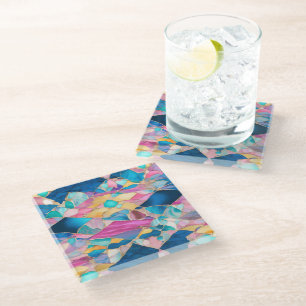 Dessous-de-verre En Verre "Manilva" Sable rose Bleu Vagues fracturées