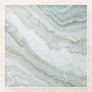 Dessous-de-verre En Verre Marbre Abstrait blanc vert