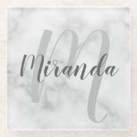 Marbre Blanc Moderne avec Monogramme et Nom Person