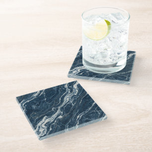 Dessous-de-verre En Verre Marbre Bleu Profond Style Esthétique Moderne Éléga