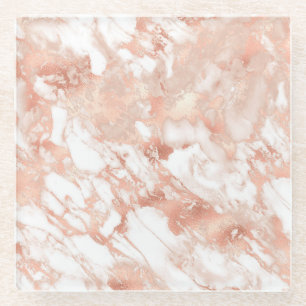 Dessous-de-verre En Verre Marbre moderne blanc et or rose