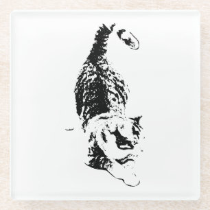 Dessous-de-verre En Verre Marches de chats à travers les ombres d'automne