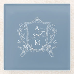 Dessous-de-verre En Verre Mariage au motif bleu poussiéreux vintage Crest