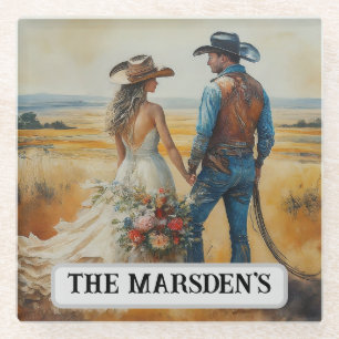 Dessous-de-verre En Verre Mariage Country Western Aquarelle