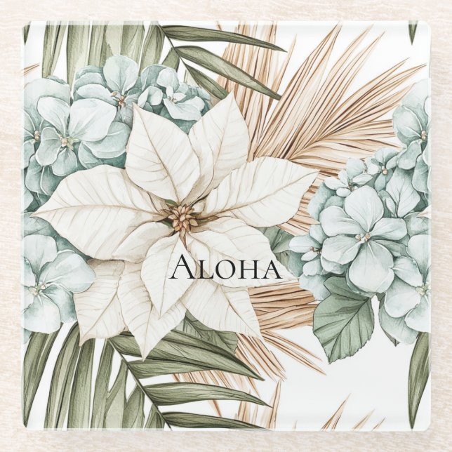 Dessous-de-verre En Verre Mariage de fleurs bleu tropical (Devant)