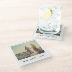 Dessous-de-verre En Verre Mariage de photo instantanée rétro unique