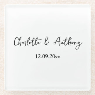 Dessous-de-verre En Verre Mariage Élégant Script Creative Black White