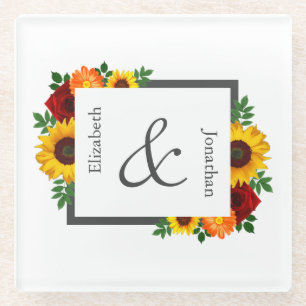 Dessous-de-verre En Verre Mariage floral au tournesol rose au coucher du sol