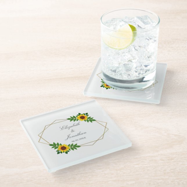 Dessous-de-verre En Verre Mariage géométrique tournesol (Incliné)
