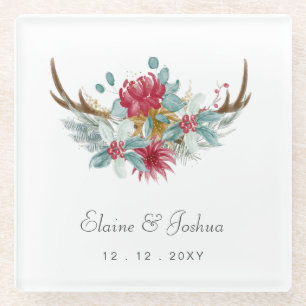 Dessous-de-verre En Verre Mariage hivernal des cerfs de bois