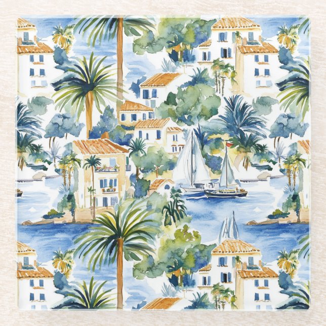 Dessous-de-verre En Verre Mariage Méditerranéen Tropical (Devant)