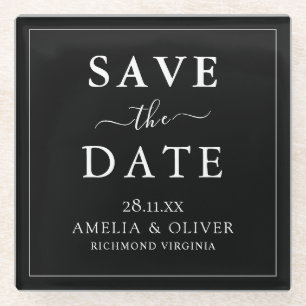 Dessous-de-verre En Verre Mariage Minimaliste Noir Sans Date Limite