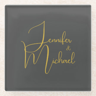 Dessous-de-verre En Verre Mariage Moderne Minimaliste Plain Calligraphie Nom
