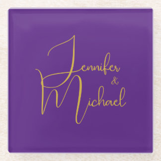 Dessous-de-verre En Verre Mariage Moderne Minimaliste Plain Calligraphie Nom