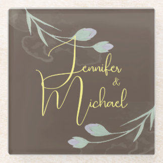 Dessous-de-verre En Verre Mariage Moderne Minimaliste Plain Calligraphie Nom