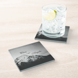 Dessous-de-verre En Verre Mariage noir et blanc sous les montagnes