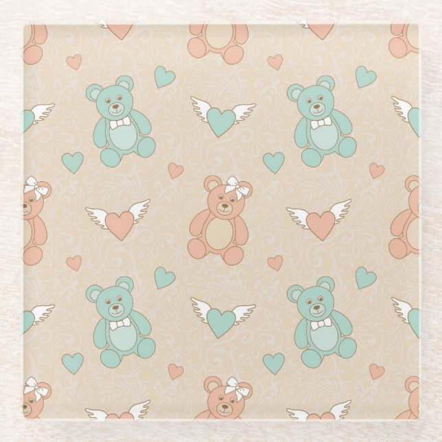 Dessous-de-verre En Verre Mariage-nounours (Devant)