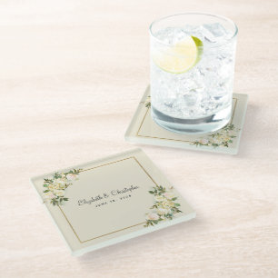 Dessous-de-verre En Verre Mariage personnalisé   Coquille florale de rose bl