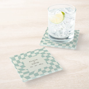 Dessous-de-verre En Verre Mariage Retro Super Green Checkerboard
