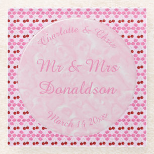Dessous-de-verre En Verre Mariage rose Printemps Cerisiers en fleurs et ceri