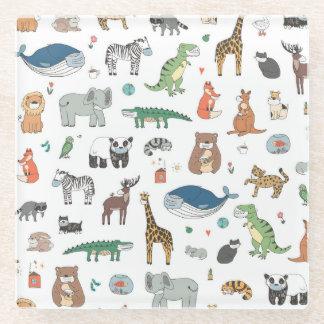 Dessous-de-verre En Verre Masque animal pour enfants, motif de virus.