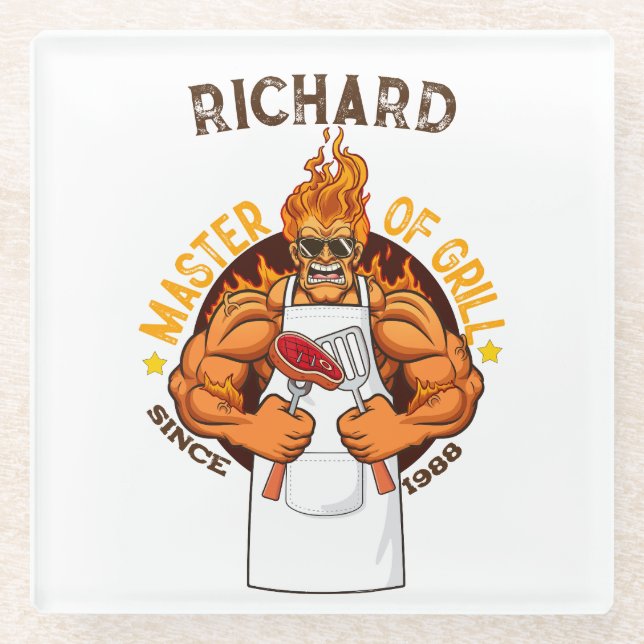 Dessous-de-verre En Verre Master Fête des pères grill Cadeau BBQ Chef Papa (Devant)