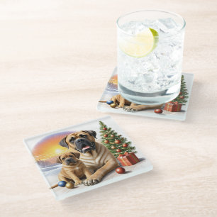 Dessous-de-verre En Verre Mastiff Dogues anglais Noël