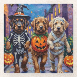 Dessous-de-verre En Verre Mastiffs Tibétains en Costumes d'Halloween