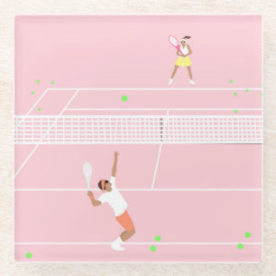 Dessous-de-verre En Verre Match de tennis rose Pastel moderne
