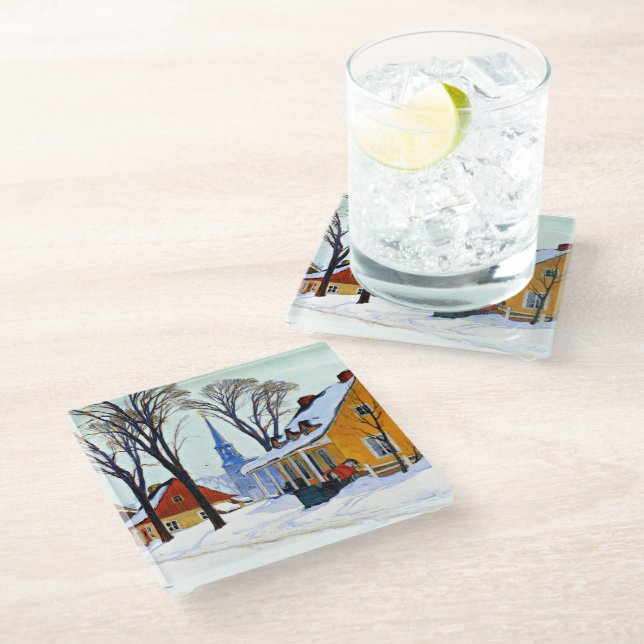 Dessous-de-verre En Verre Matin d'hiver, art raffiné de Clarence Gagnon (Incliné)