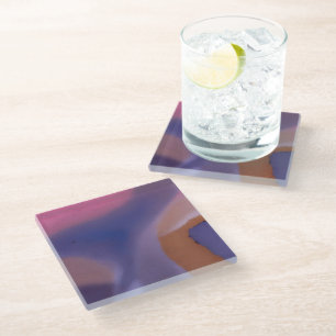Dessous-de-verre En Verre « Mauve Mirage Flow » – Abstrait Rose Bleu Pêche
