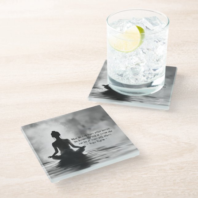 Dessous-de-verre En Verre Méditation Yoga Instructeur Lotus Pose Peinture à  (Incliné)