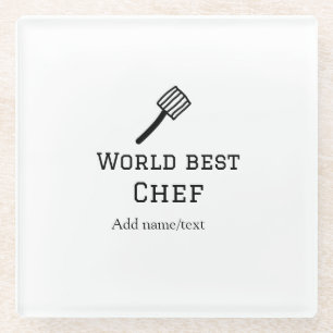 Dessous-de-verre En Verre Meilleur chef du monde ajouter nom texte cuisine m