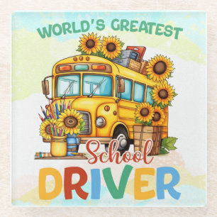 Dessous-de-verre En Verre Meilleur conducteur d'autobus scolaire au monde