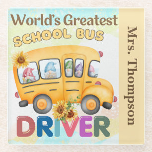 Dessous-de-verre En Verre Meilleur conducteur de bus scolaire au monde perso