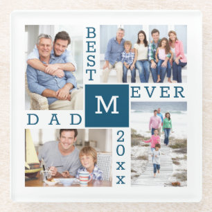 Dessous-de-verre En Verre Meilleur Papa du Monde 4 Collage Photo Monogramme