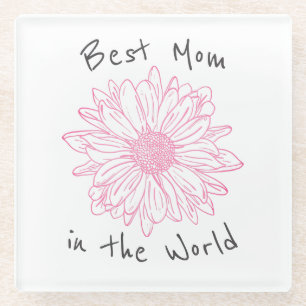 Dessous-de-verre En Verre Meilleure maman dans le monde rose florale