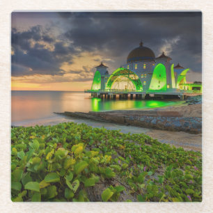 Dessous-de-verre En Verre Melaka pendant le coucher du soleil   Masjid Selat