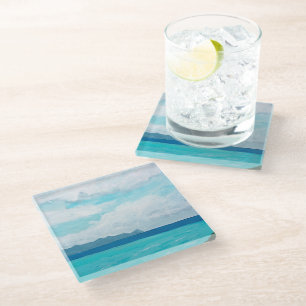 Dessous-de-verre En Verre Mer turquoise et ciel nuageux   Italie, Sicile