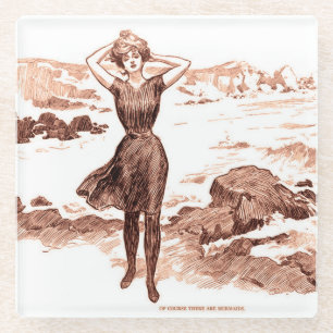 Dessous-de-verre En Verre Mermaid Beach Gibson Girl Victorian Antique