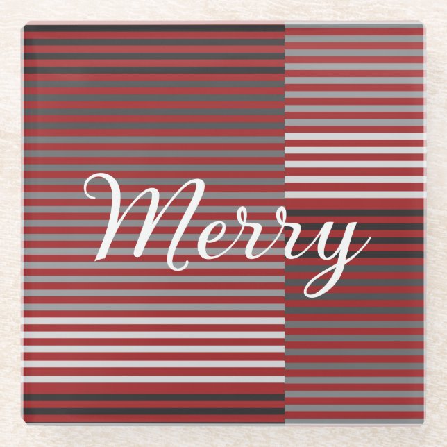 Dessous-de-verre En Verre Merry -Red, Gray, Black, White Stripes (Devant)