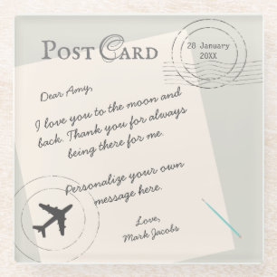 Dessous-de-verre En Verre Message d'amour personnel de la carte postale