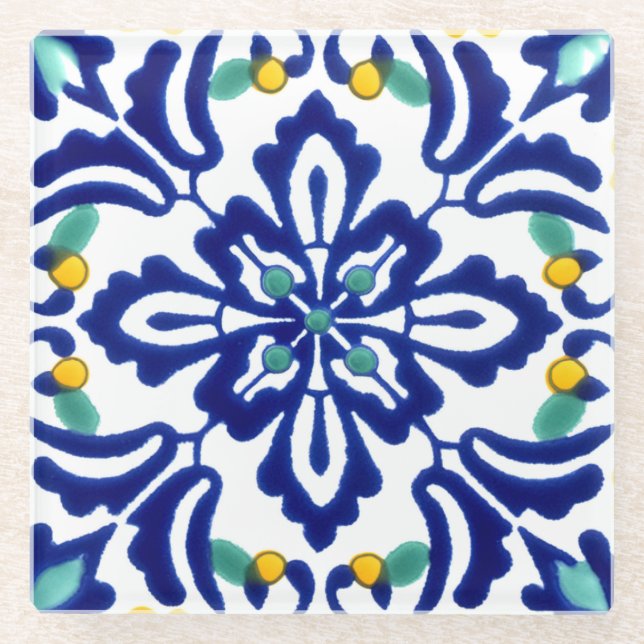 Dessous-de-verre En Verre Mexicaine Talavera Terracotta Carrelage Design No. (Devant)