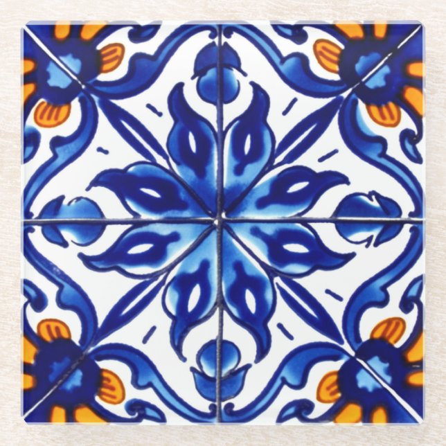 Dessous-de-verre En Verre Mexique Talavera Terracotta Carrelage Design No 8 (Devant)