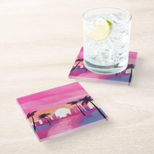 Dessous-de-verre En Verre Miami en rose Peinture aquarelle lumineuse