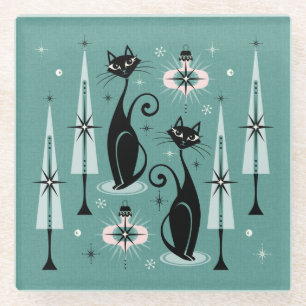 Dessous-de-verre En Verre Mid Century Atomic Kitty Noël ©studioxtine